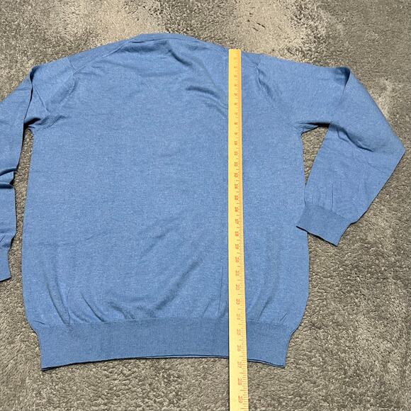 Bexley Sweater Mens Large Pima Cotton Cashmere Elbow Patch V Neck Blue - Picture 5 of 7